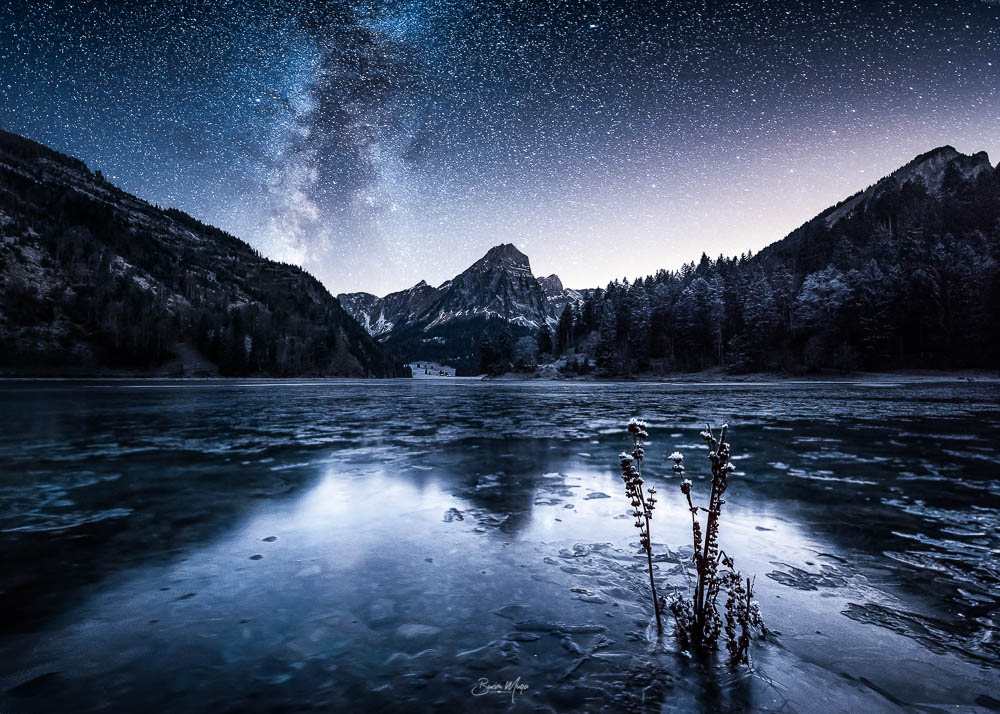 Frosen lake at night